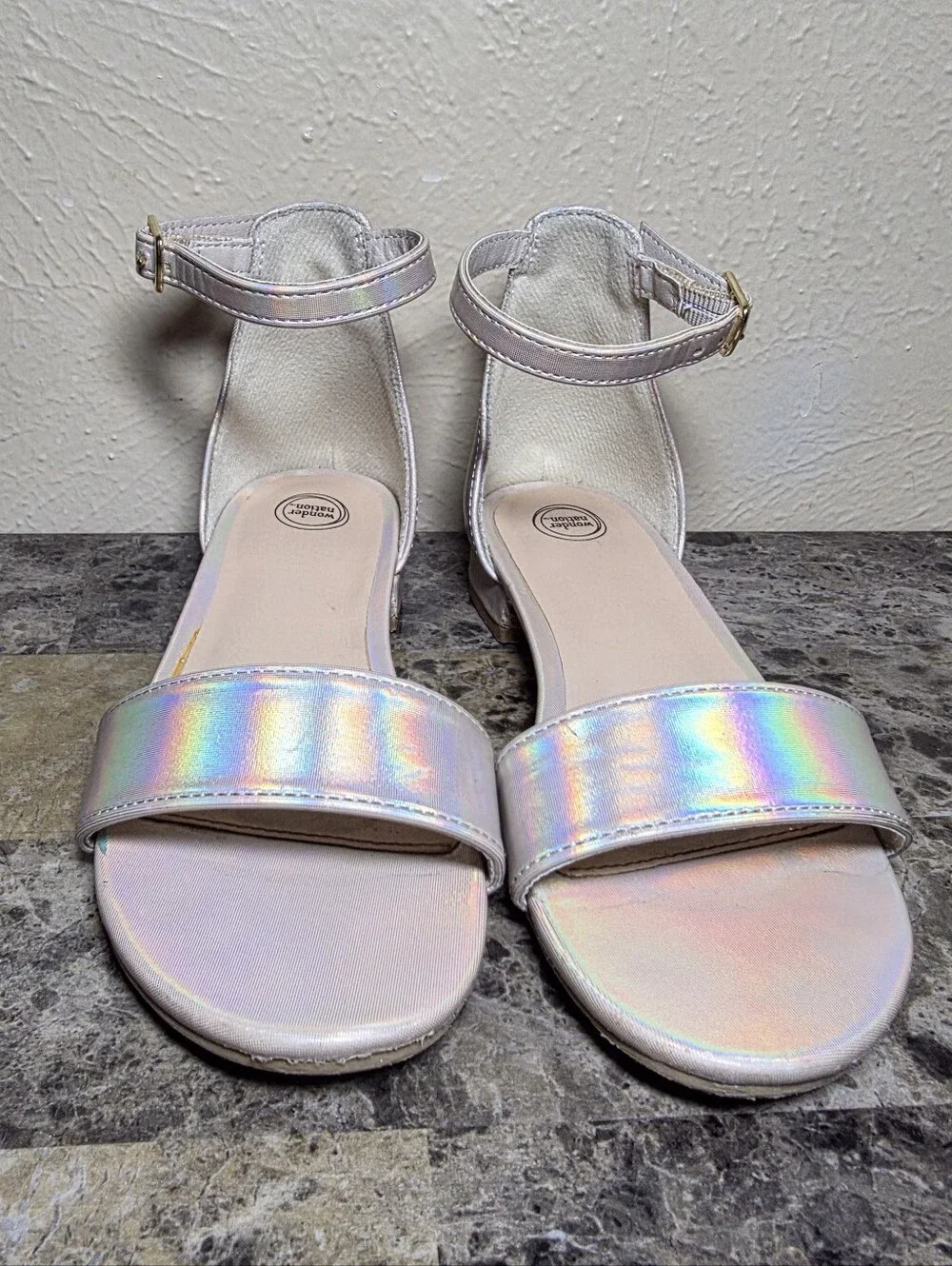 Girls' holographic ankle strap sandals